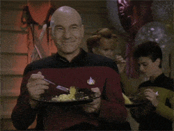 Captain Picard enjoys cake too. But does he know what dry ingredients are in a recipe? Answer: Likely.