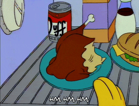 GIF features The Simpsons looking at different items in a refrigerator.